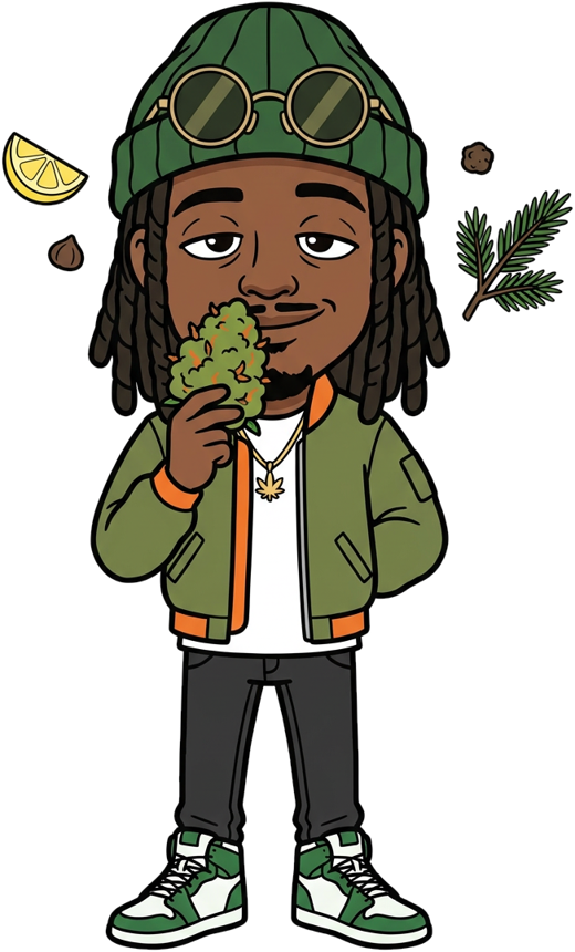 Marley sent une fleur d'Amnesia, entouré d'un citron, de poivre et de pin